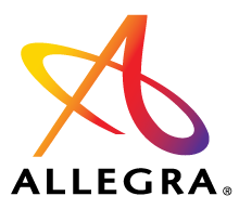 Logo of allegra featuring an artistic letter 'a' composed of overlapping shapes in yellow, red, and purple colors, with the word 'allegra' in grey capitals below it.