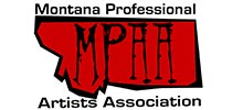 Logo of the montana professional artists association featuring an outline of montana in red with the initials 