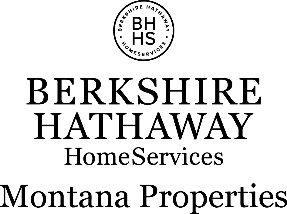 Logo of berkshire hathaway homeservices montana properties, featuring a stylized bhhs initials in a round emblem above the company name in bold, elegant font.