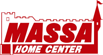 Logo of massa home center featuring a bold red background with white text that spells 