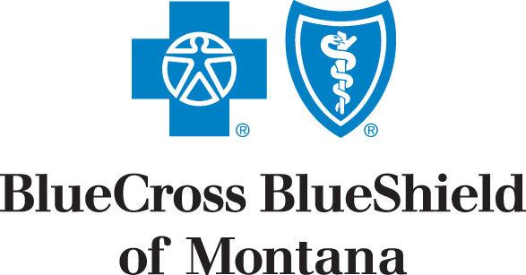 The logo of bluecross blueshield of montana, featuring a blue cross with a geometric design on the left and a blue shield with a medical caduceus emblem on the right, alongside the company name in blue text.